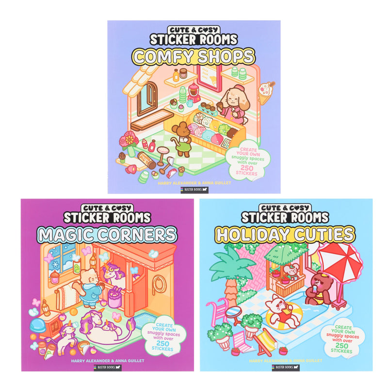 Cute & Cosy Sticker Rooms by Harry Alexander & Anna Guillet 3 Activity Books Set - Ages 6+ - Paperback 7-9 Buster Books