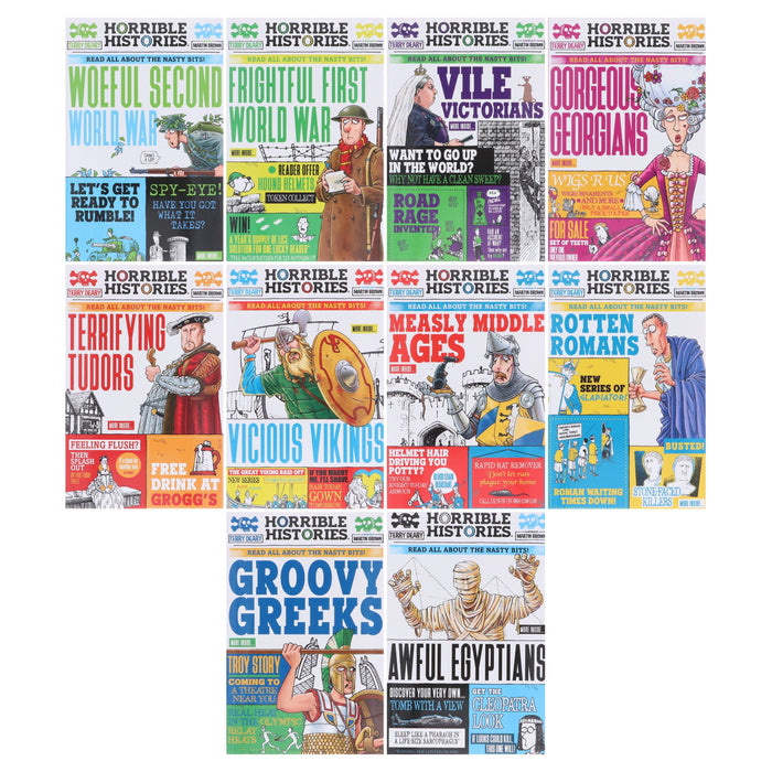 Horrible Histories Savage 10 Book Collection Set By Terry Deary - Ages 8-12 - Paperback 9-14 Scholastic