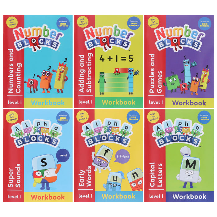 Numberblocks and Alphablocks Level 1 Collection 6 Workbooks Set With Fun Stickers - Ages 3-5 - Paperback 3-5 Sweet Cherry Publishing