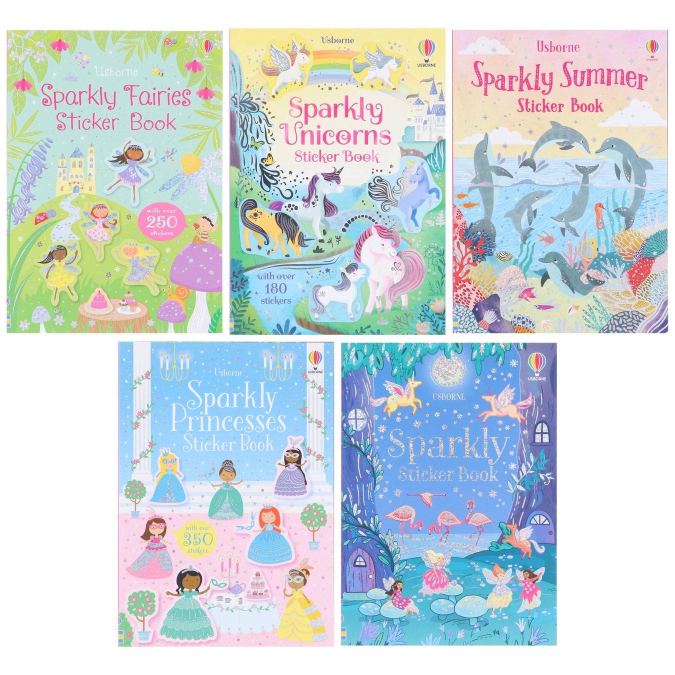 Usborne Sparkly Stickers (Summer, Fairies, Unicorns, Princesses & Sparkly Sticker) 5 Books Collection Set - Ages 3-6 - Paperback 0-5 Usborne Publishing Ltd
