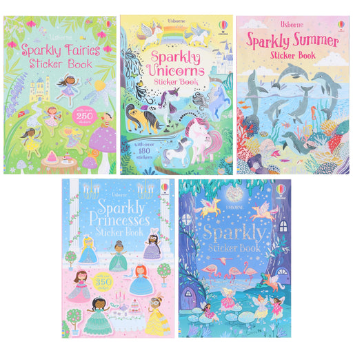 Usborne Sparkly Stickers (Summer, Fairies, Unicorns, Princesses & Sparkly Sticker) 5 Books Collection Set - Ages 3-6 - Paperback 0-5 Usborne Publishing Ltd