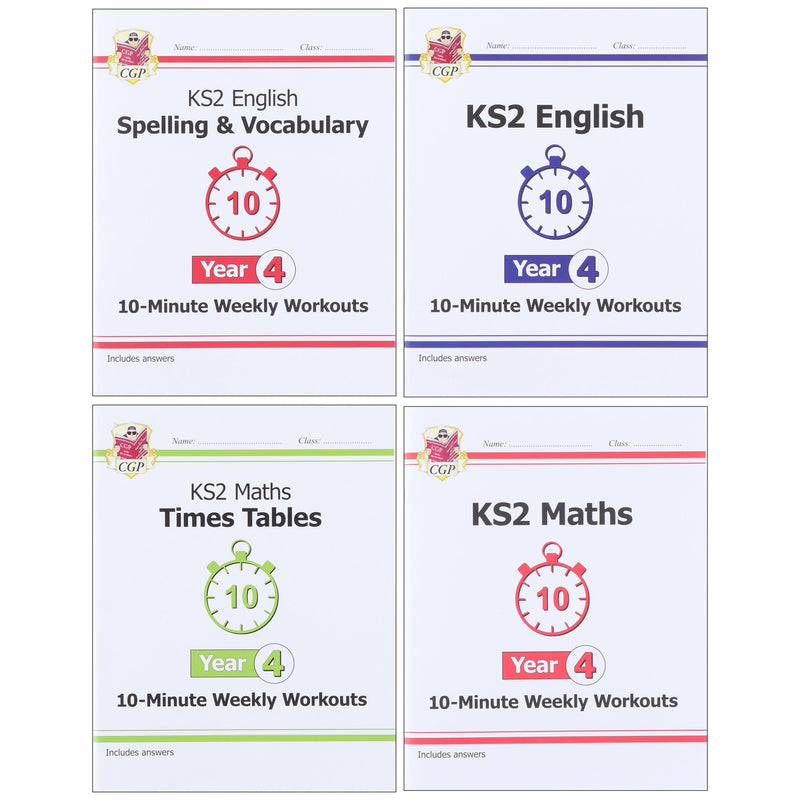 CGP KS2 (Year 4) 10-Minute Weekly Workouts Collection 4 Books Set - Ages 7-11 - Paperback 7-9 Coordination Group Publications Ltd (CGP)