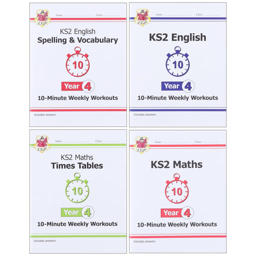 CGP KS2 (Year 4) 10-Minute Weekly Workouts Collection 4 Books Set - Ages 7-11 - Paperback 7-9 Coordination Group Publications Ltd (CGP)