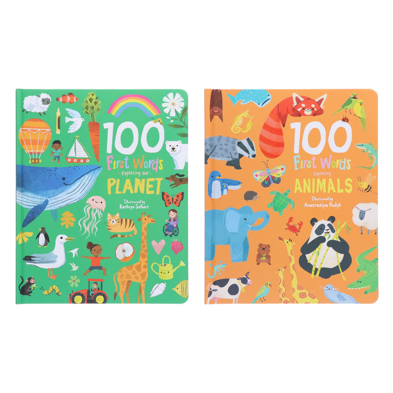 100 First Words Exploring Our Planet & Exploring Animals 2 Books Collection Set - Ages 3-5 - Board Book 0-5 Sweet Cherry Publishing