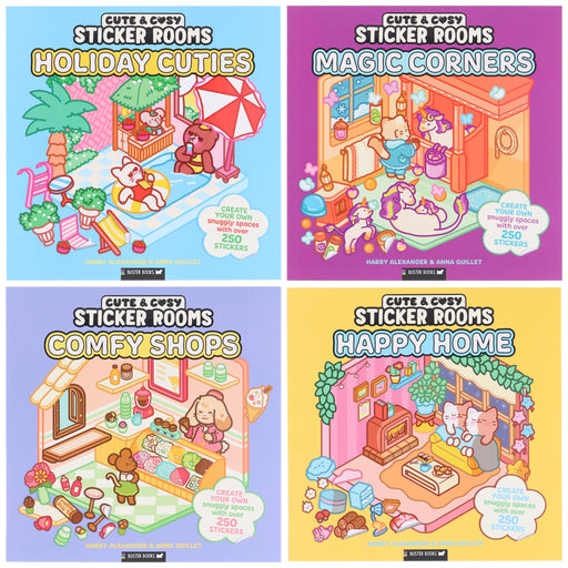 Cute & Cosy Sticker Rooms by Harry Alexander & Anna Guillet 4 Activity Books Set - Ages 6+ - Paperback 7-9 Buster Books