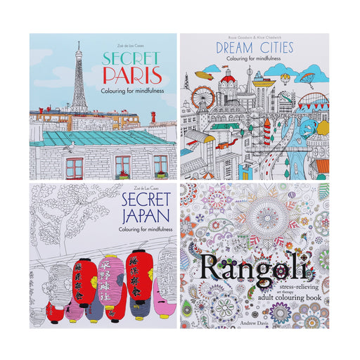 Colouring for Mindfulness 4 Books Collection Set (Rangoli, Secret Paris, Secret Japan & Dream Cities) - Non-Fiction - Paperback Non-Fiction Hamlyn/Sweet Cherry Publishing
