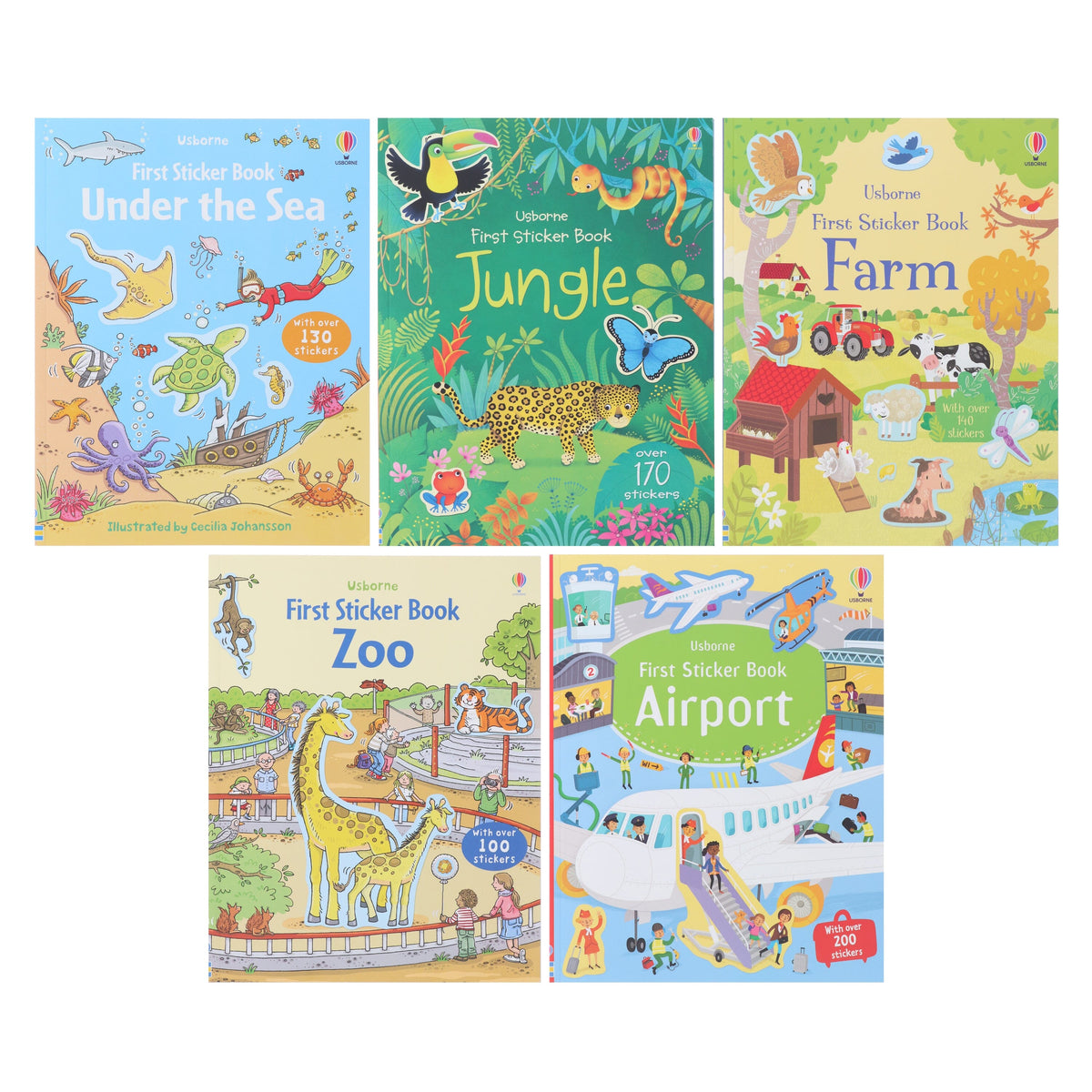 Usborne First Sticker Books: (Zoo, Farm, Airport, Jungle & Under