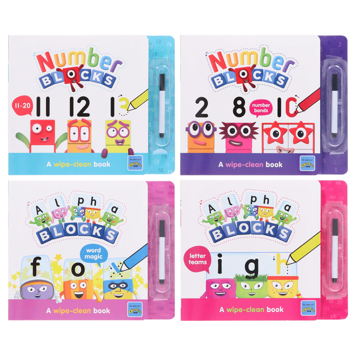 Numberblocks And Alphablocks Wipe Clean 4 Books & Numberblocks Red Backpack - Ages 1-7 - Board Book 5-7 Sweet Cherry Publishing