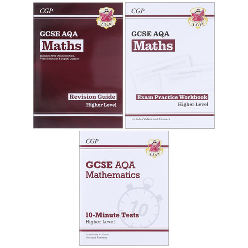 CGP GCSE Maths AQA Higher Level Exam Guide 3 Books Collection Set (Includes Online Edition, Videos & Quizzes)- Paperback Young Adult Coordination Group Publications Ltd (CGP)