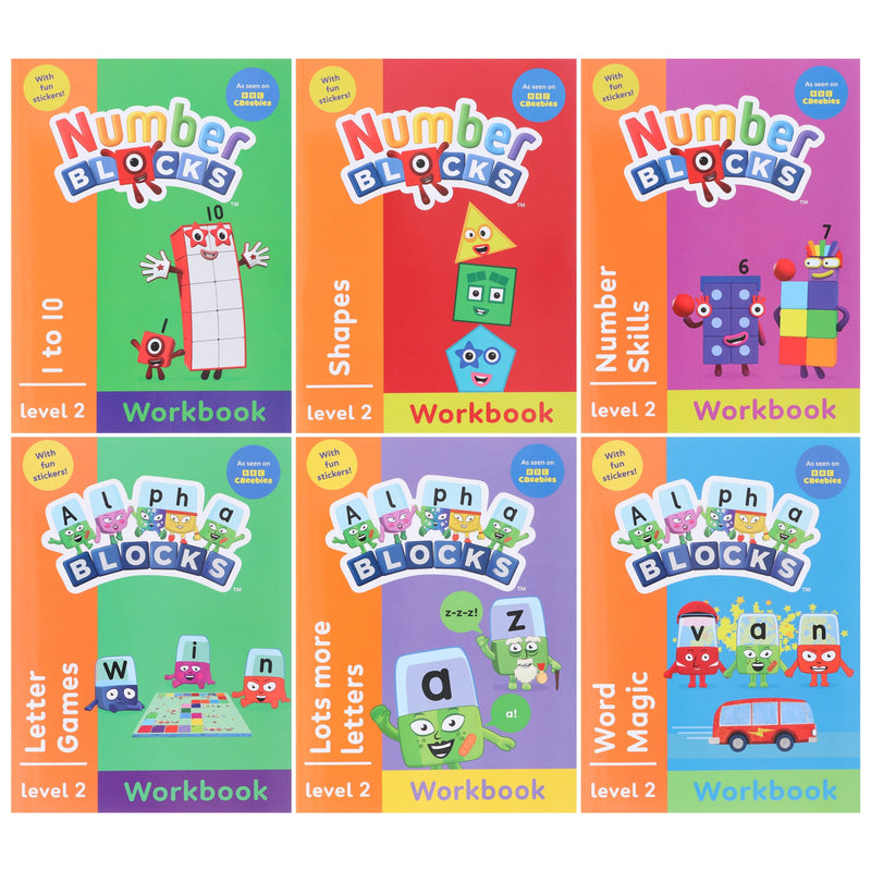 Numberblocks and Alphablocks (Orange: Level 2) Collection 6 Workbooks Set With Fun Stickers - Ages 3-5 - Paperback 3-5 Sweet Cherry Publishing