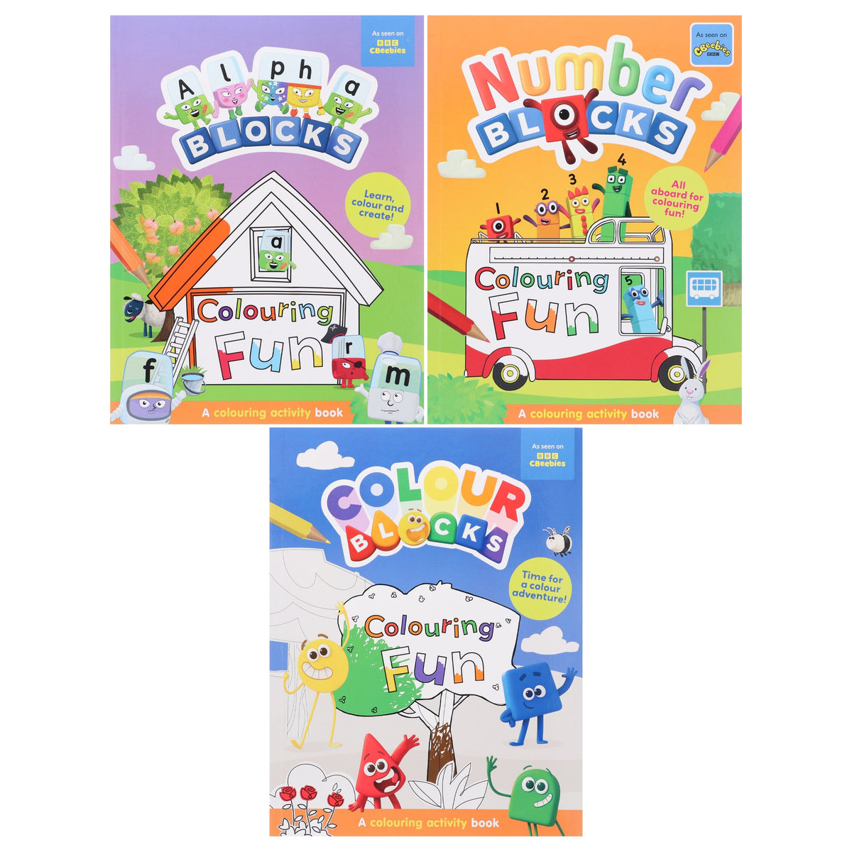 Numberblocks, Colourblocks & Alphablocks Colouring Fun 3 Books Collect ...