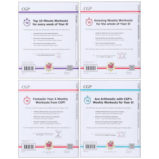 CGP KS2 (Year 6) 10-Minute Weekly Workouts Collection 4 Books Set - Paperback 7-9 Coordination Group Publications Ltd (CGP)