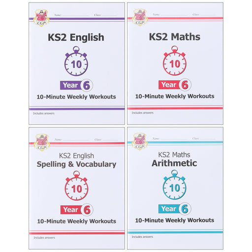 CGP KS2 (Year 6) 10-Minute Weekly Workouts Collection 4 Books Set - Paperback 7-9 Coordination Group Publications Ltd (CGP)