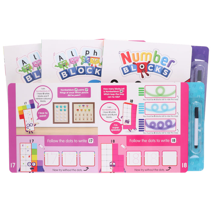 Numberblocks and Alphablocks: Let's Learn Numbers and Letters 4 Books Wipe-Clean Box Set with pens By Sweet Cherry Publishing - Ages 3-6 - Board Book 0-5 Sweet Cherry Publishing