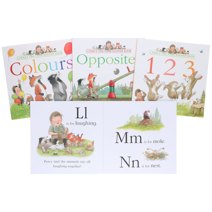 Percy the Park Keeper (ABC, 123, Colours & Opposites) Early Learning collection by Nick Butterworth 4 Picture Books Set - Ages 1-6 - Paperback 0-5 HarperCollins Publishers