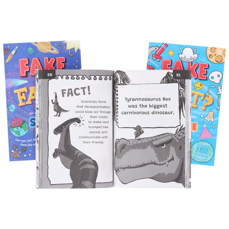 Fake or Fact? Series About (Dinosaurs, Space & Science) Illustrated 3 Books Collection Set (Includes a Free Audiobook!) - Ages 7-9 - Paperback 7-9 Sweet Cherry Publishing