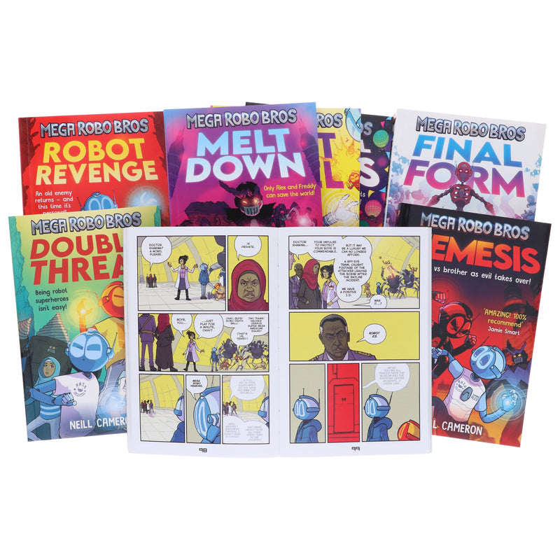 Mega Robo Bros Series by Neill Cameron Graphic Novels 8 Books Collection Set - Ages 9-12 - Paperback Graphic Novels David Fickling Books ltd