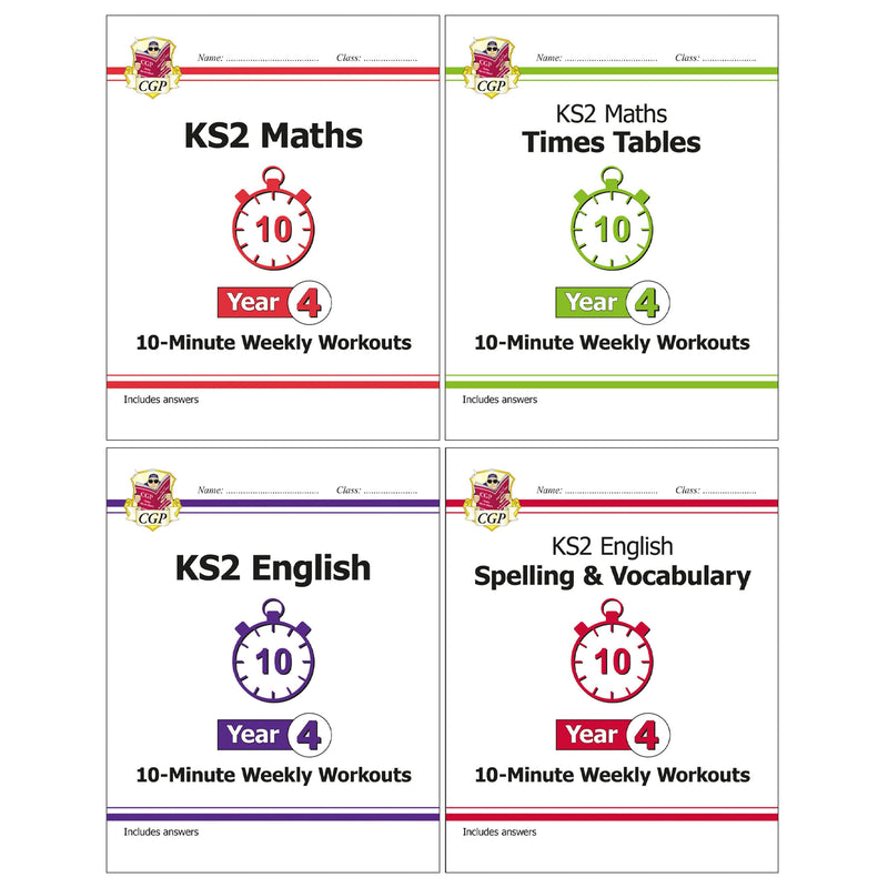 CGP KS2 (Year 4)10-Minute Weekly Workouts Collection 4 Books Set - Ages 7-11 - Paperback 7-9 Coordination Group Publications Ltd (CGP)