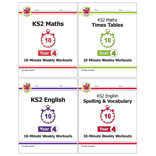 CGP KS2 (Year 4)10-Minute Weekly Workouts Collection 4 Books Set - Ages 7-11 - Paperback 7-9 Coordination Group Publications Ltd (CGP)