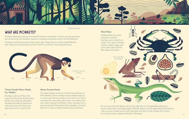 Mad About Monkeys by Owen Davey (About Animals Series) - Ages 7+ - Paperback 7-9 Flying Eye Books