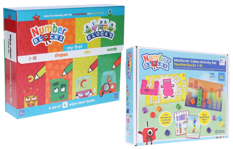 Numberblocks And Alphablocks My First Numbers And Letters 4 Wipe-Clean Books With Pens & MathLink Cubes Numberblocks 1-10 Activity Set - Ages 2+ Educational Toys Sweet Cherry Publishing