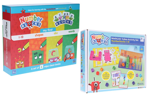 Numberblocks And Alphablocks My First Numbers And Letters 4 Wipe-Clean Books With Pens & MathLink Cubes Numberblocks 1-10 Activity Set - Ages 2+ Educational Toys Sweet Cherry Publishing
