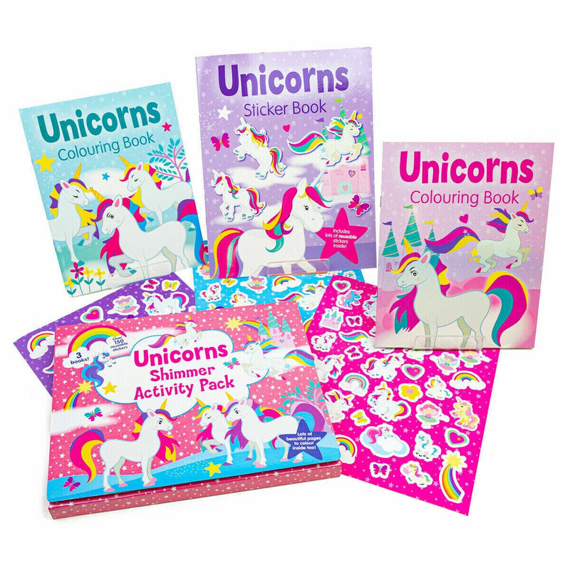 Unicorns Shimmer Activity Pack Colouring Books & Stickers 3 Books Collection Set - Ages 3+ - Paperback 0-5 Alligator Books