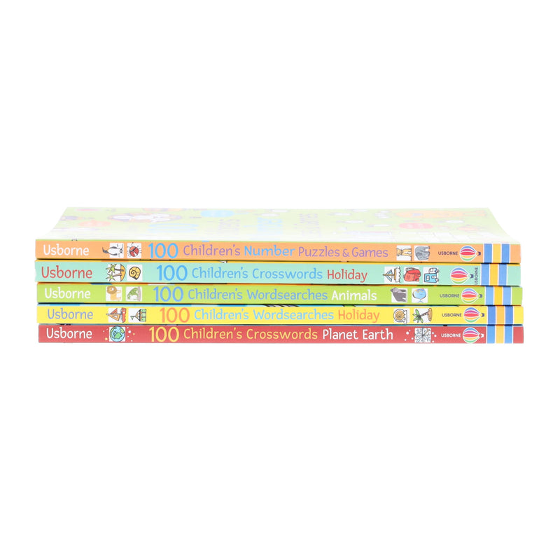 Usborne: 100 Children's Puzzles, Crosswords & Wordsearches by Phillip Clarke 5 books Collection Set - Ages 7+ - Paperback 7-9 Usborne Publishing Ltd