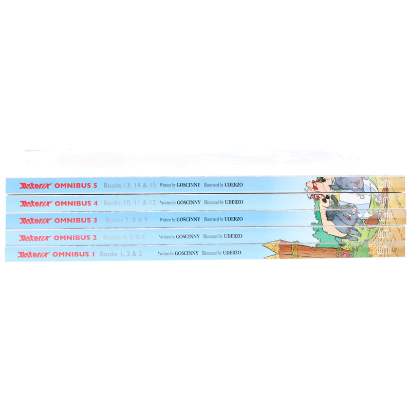 Asterix Omnibus 1-5 (Book 1-15) Graphic Novels by Goscinny & Uderzo: (3 Book in 1) 5 Books Collection Set - Ages 6-11 - Paperback Graphic Novels Hachette