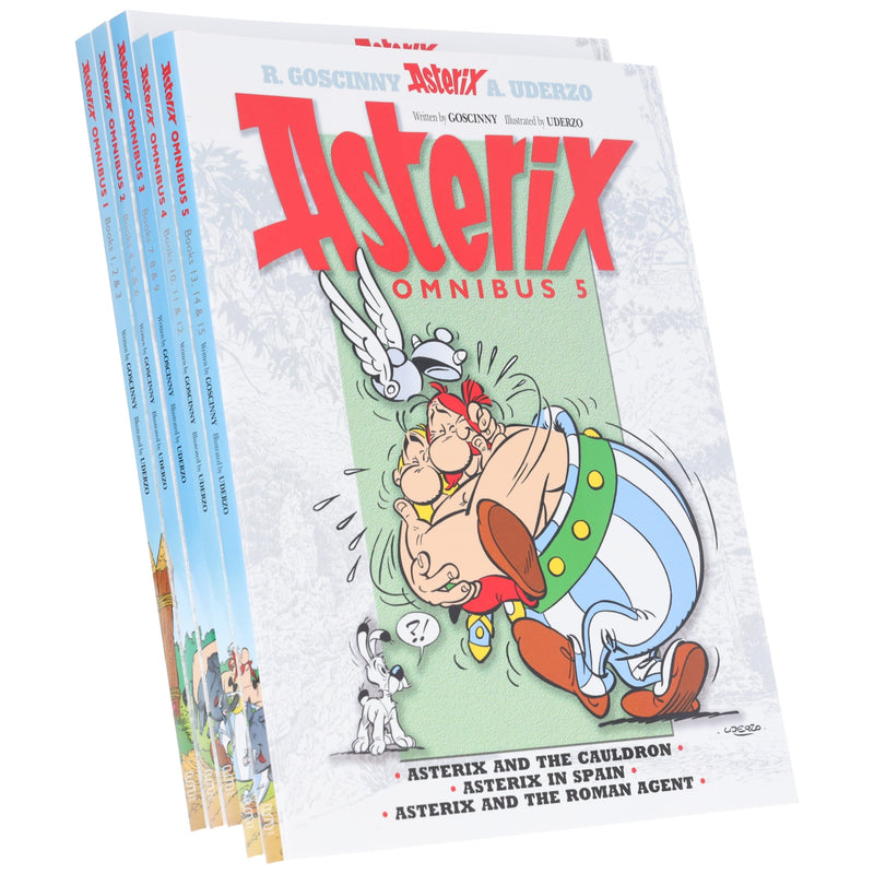 Asterix Omnibus 1-5 (Book 1-15) Graphic Novels by Goscinny & Uderzo: (3 Book in 1) 5 Books Collection Set - Ages 6-11 - Paperback Graphic Novels Hachette
