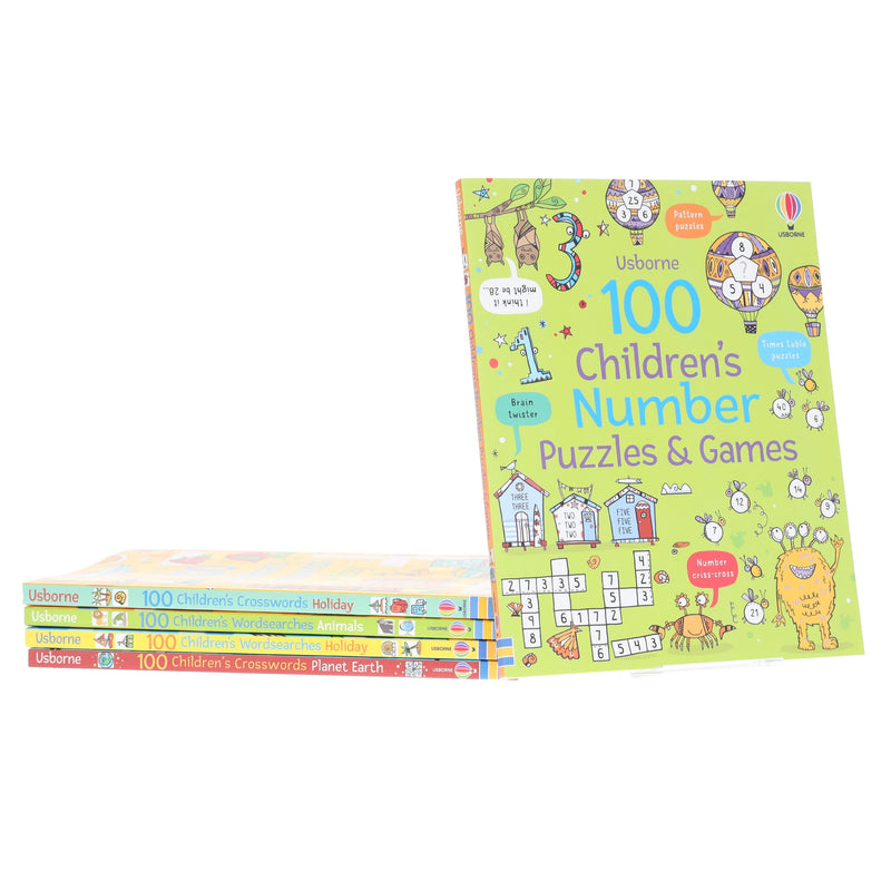 Usborne: 100 Children's Puzzles, Crosswords & Wordsearches by Phillip Clarke 5 books Collection Set - Ages 7+ - Paperback 7-9 Usborne Publishing Ltd