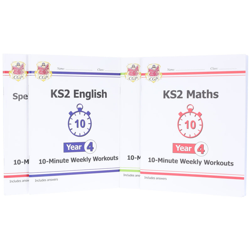 CGP KS2 (Year 4) 10-Minute Weekly Workouts Collection 4 Books Set - Ages 7-11 - Paperback 7-9 Coordination Group Publications Ltd (CGP)