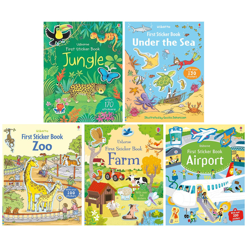 Usborne First Sticker Books: (Zoo, Farm, Airport, Jungle & Under the Sea) 5 Books Collection Set - Ages 2+ - Paperback 0-5 Usborne Publishing Ltd