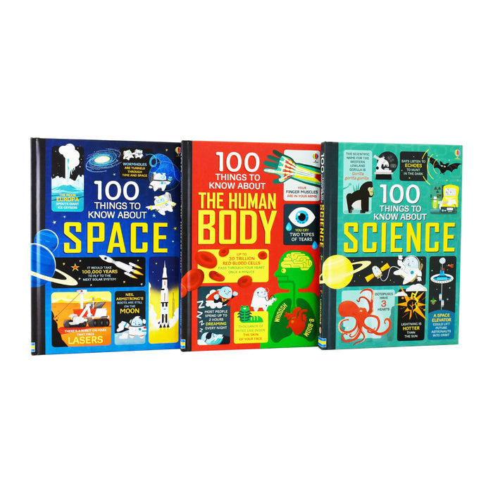 Usborne 100 Things to Know About Space, Science and Human Body 3 Books - Age 5-7 - Hardback by Alex Frith , Jerome Martin & Alice James 5-7 Usborne Publishing