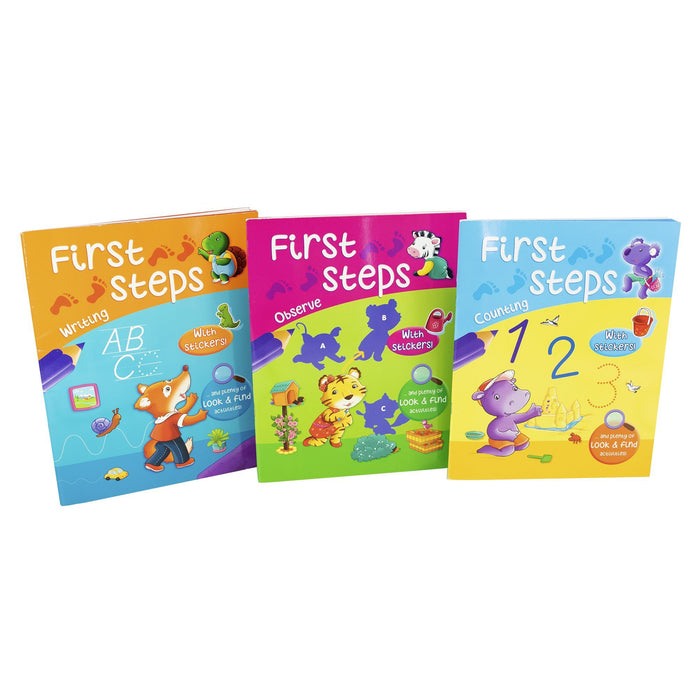 First Steps Counting Writing and Observe 3 Books with Sticker and plenty of look & find activities - Paperback-Age 5-7 5-7 Kids Concepts