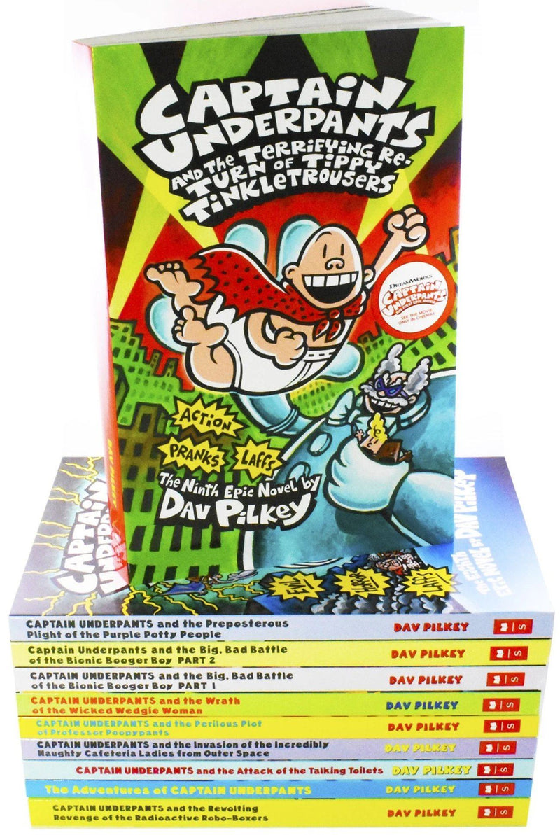 Captain Underpants 10 Book Set - Ages 7-9 - Paperback - Dav Pilkey 7-9 Scholastic