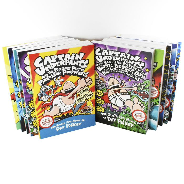 Captain Underpants 10 Book Set - Ages 7-9 - Paperback - Dav Pilkey 7-9 Scholastic