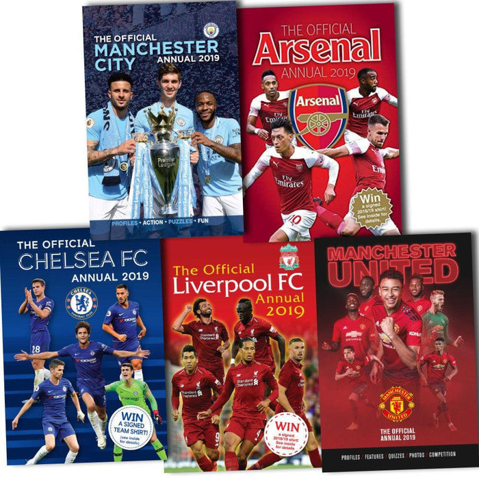 Official Arsenal Chelsea Liverpool Manchester City and Man United Football Annual 2019 5 Books Collection 7-9 Grange