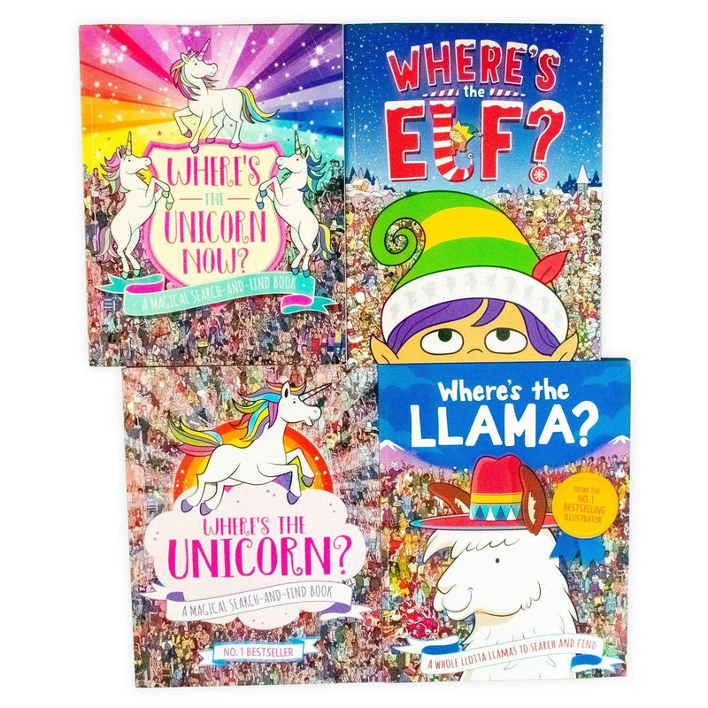 Where's the Elf, Lllama, Unicorn & Unicorn Now Search and Find 4 Book Collection - Ages 7-9 - Paperback 7-9 Michael O'Mara Books Limited