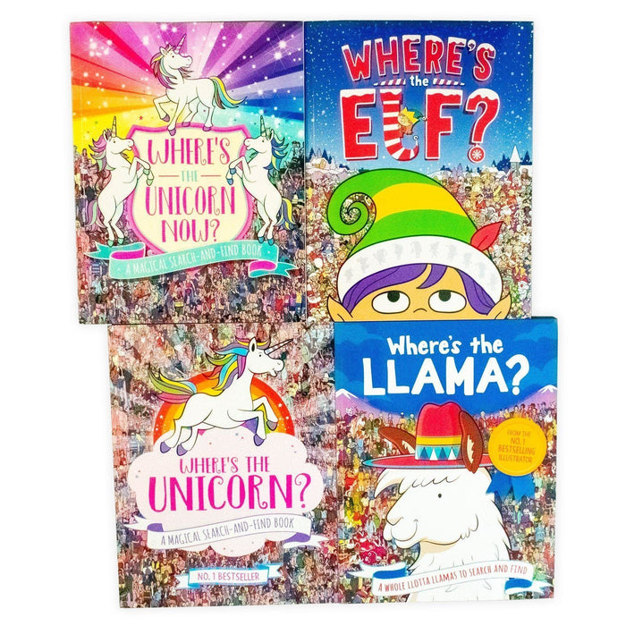 Where's the Elf, Lllama, Unicorn & Unicorn Now Search and Find 4 Book Collection - Ages 7-9 - Paperback 7-9 Michael O'Mara Books Limited