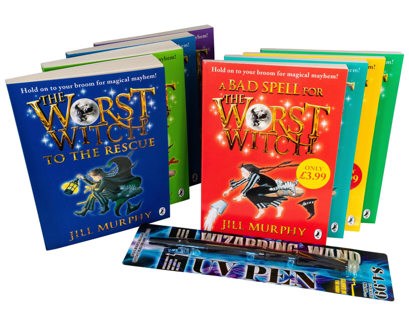Worst Witch 8 Books + Wand Pen - Ages 9-14 - Paperback - Jill Murphy 9-14 Puffin