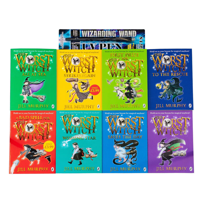 Worst Witch 8 Books + Wand Pen - Ages 9-14 - Paperback - Jill Murphy 9-14 Puffin