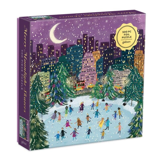 Merry Moonlight Skaters 500 Piece Foil Puzzle by Galison Extended Range Galison
