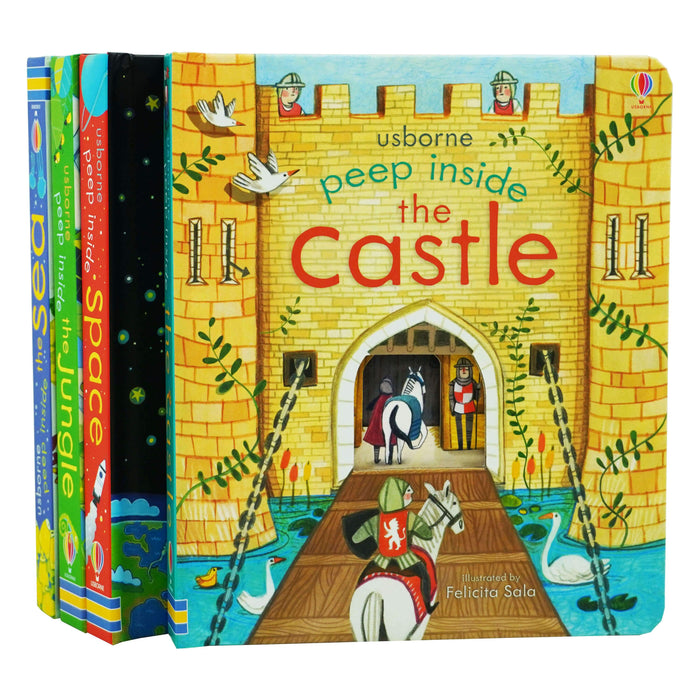 Usborne Peep Inside 4 Books Set (Space, Castle, Jungle & Sea) By Anna Milbourne - Ages 5-7 - Board Books 5-7 Usborne Publishing