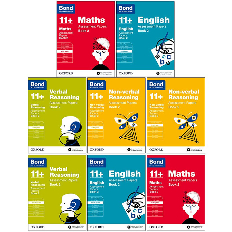 Bond 11+:Assessment Papers Book 2 Year 9-11 Bundle -8 Books Collection Set - Paperback 9-14 Oxford University Press