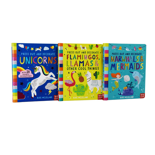 Press Out Decorate and Colours Unicorns, Flamingos, Llamas and Mermaids 3 Books By Kate McLelland- Hardback Books - Age 7-9 7-9 Nosy Crow Ltd