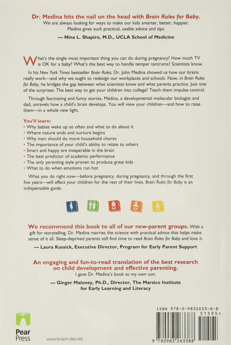 Brain Rules for Baby, How to Raise a Smart and Happy Child By John Medina - Adult - Paperback Adult Pear Press