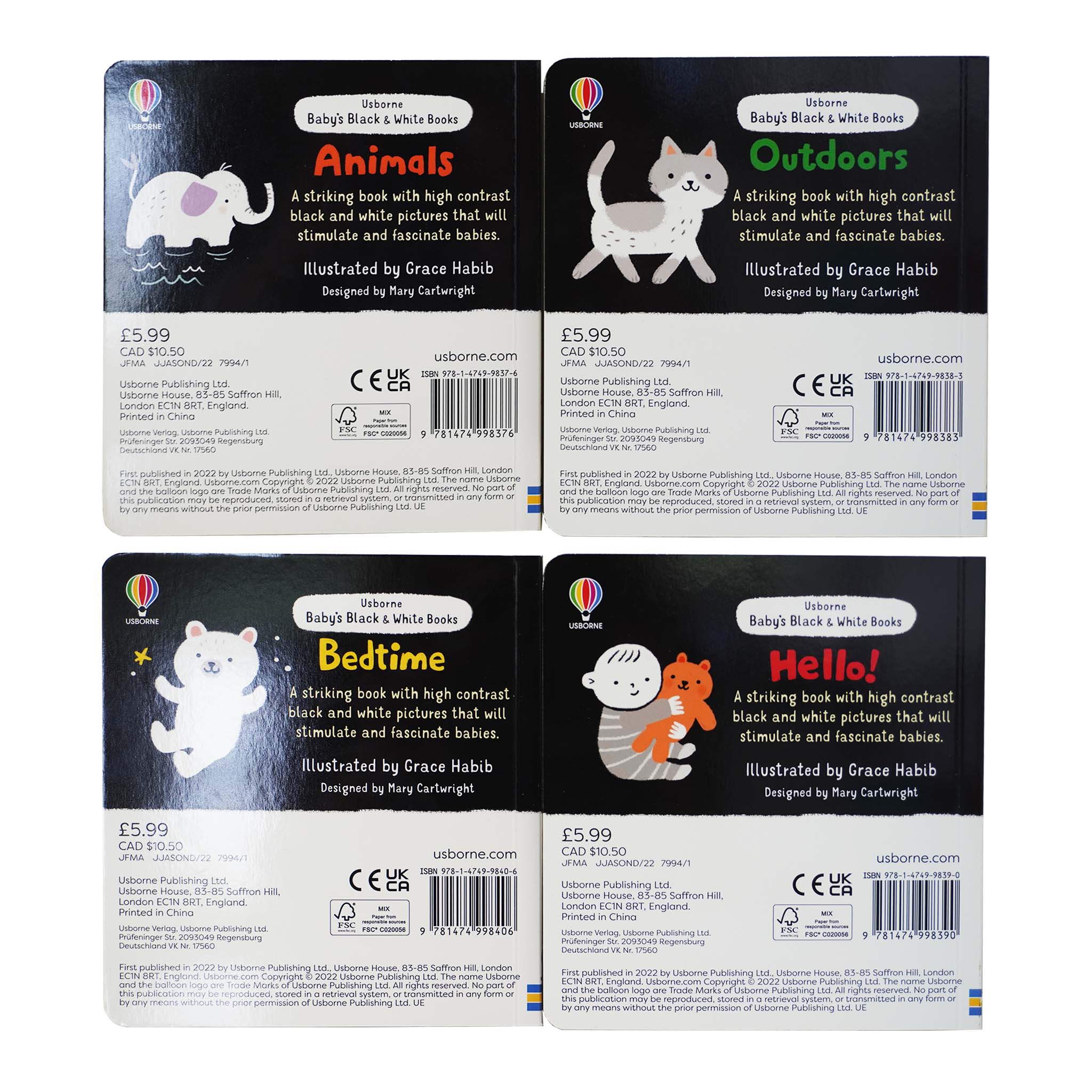 Usborne Baby's Black and White 4 Books Collection Set By Mary