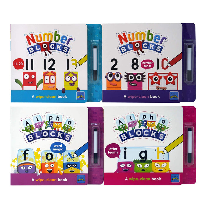 Numberblocks and Alphablocks: Let's Learn Numbers and Letters 4 Books Wipe-Clean Box Set with pens By Sweet Cherry Publishing - Ages 3-6 - Board Book 0-5 Sweet Cherry Publishing