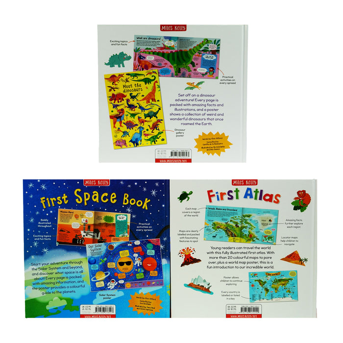 Children's First Facts Collection 3 Books Box Set With Posters (Atlas, Dinosaurs & Space) - Ages 5 Years and Up - Hardback 5-7 Miles Kelly Publishing Ltd